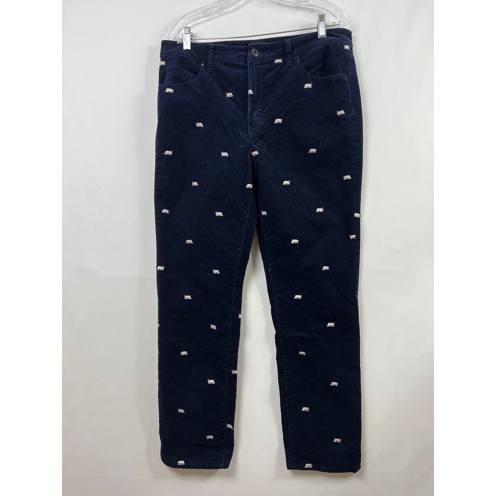 Talbots Corduroy Straight Leg Pant Women 12 Navy Blue Embroidered Polar Bear